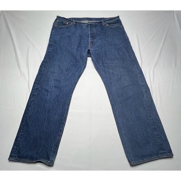 Levi's 501 Men's Straight Leg Button Fly Blue Denim Jeans - Size 44x31.5 - Picture 1 of 6